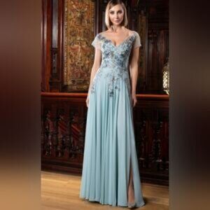 Alexander By Daymor NWT Mist Green Embroidered Maxi Ballgown Dress Size 8 #758